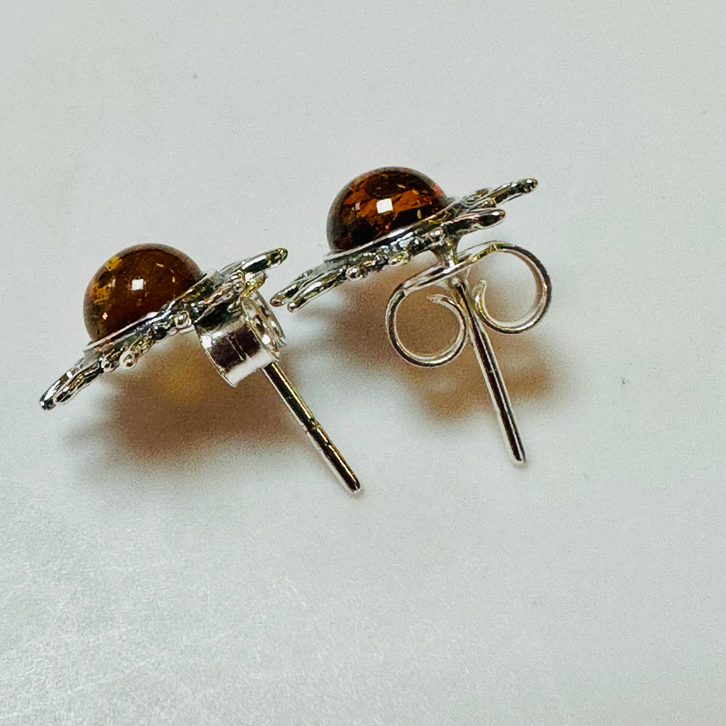 Sterling silver Amber sunburst earrings 925 image 3