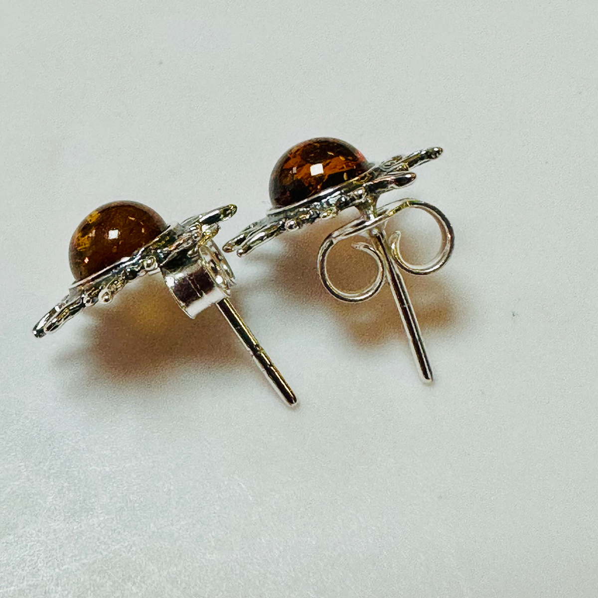 Sterling silver Amber sunburst earrings 925 image 3