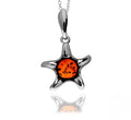 925 Sterling Silver & Genuine Baltic Amber Classic Star / Starfish Pendant image 0
