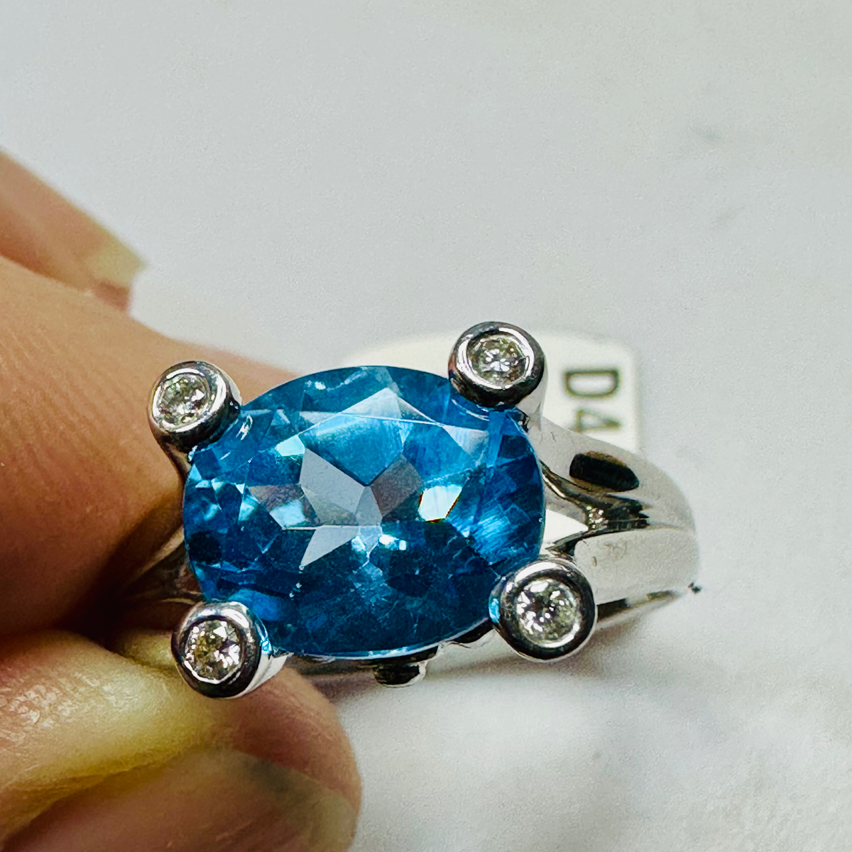 NEW 9ct Blue Topaz and Diamond Ring Size N 1/2 image 4