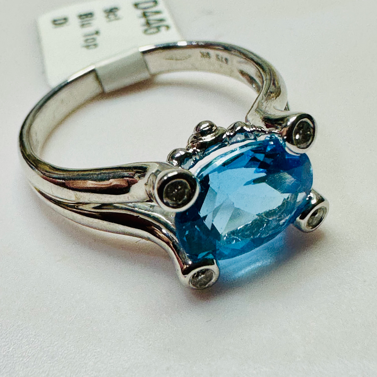 NEW 9ct Blue Topaz and Diamond Ring Size N 1/2 image 5