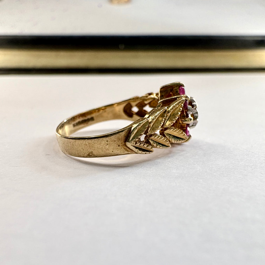 9ct yellow gold pink Sapphire and diamond Ring K1/2 image 3