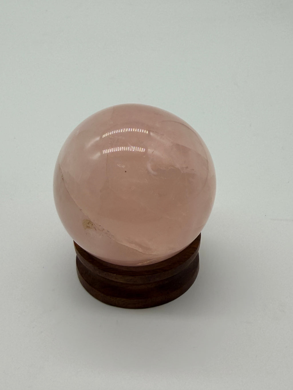 Rose quartz sphere on wood stand 45mm image 2