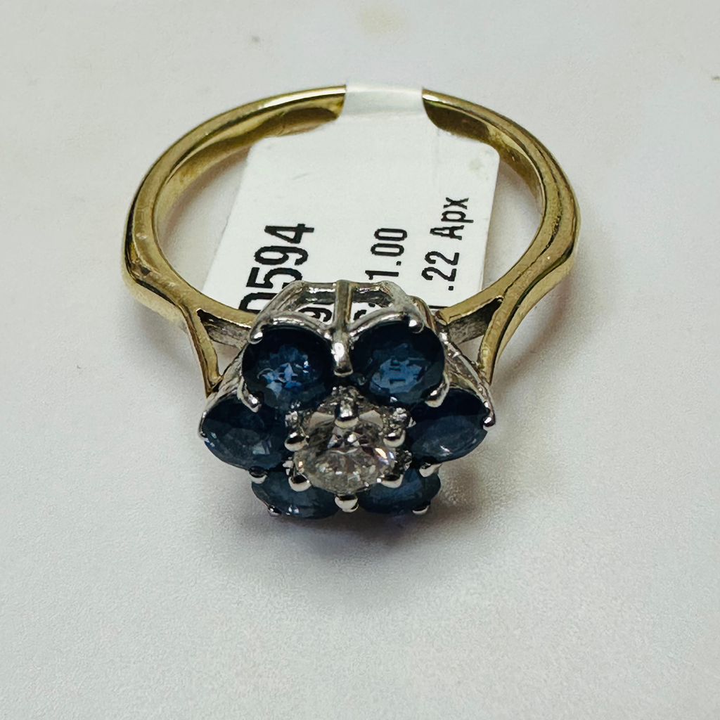 NEW 9ct Diamond and Sapphire Cluster Ring P 1/2 image 6