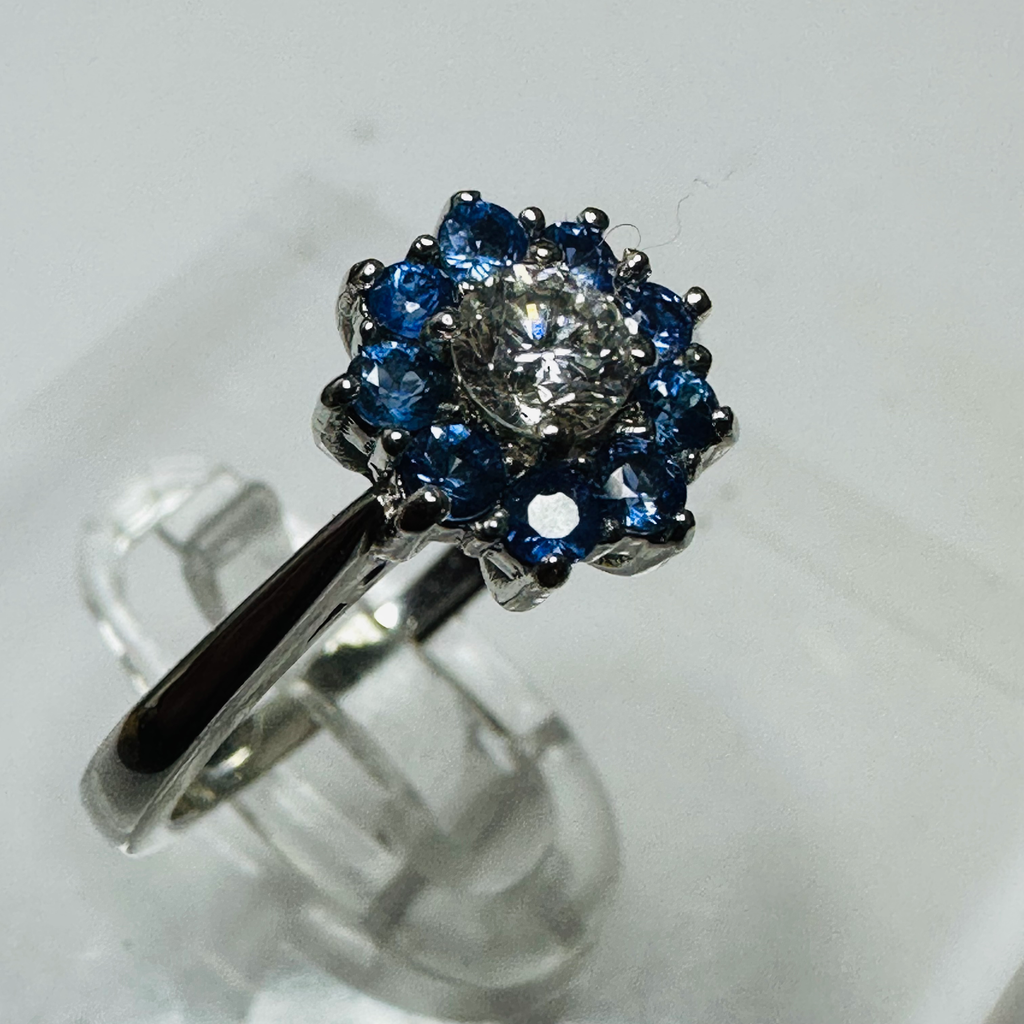 New  Platinum Diamond and Sapphire ring size m image 5