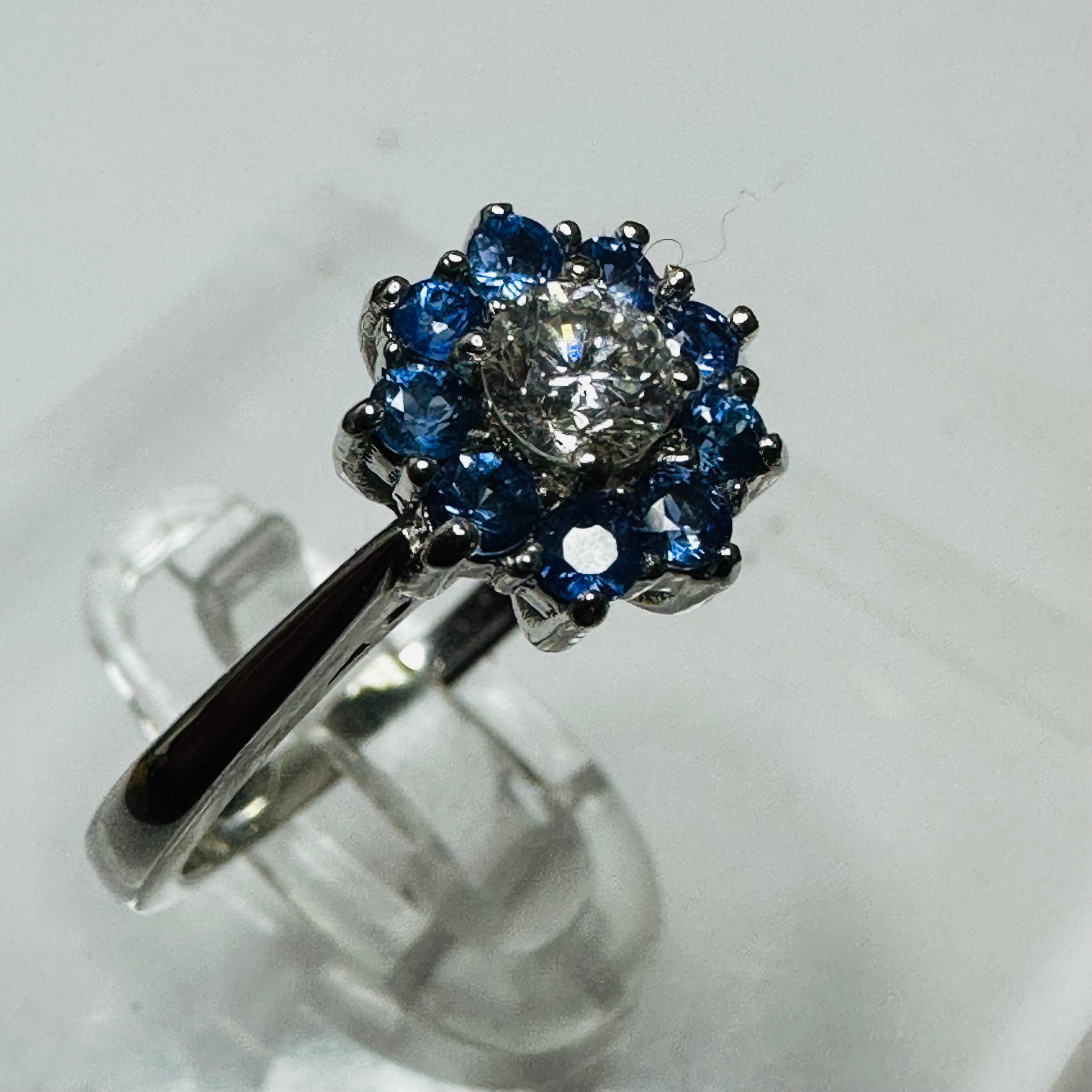 New  Platinum Diamond and Sapphire ring size m image 5
