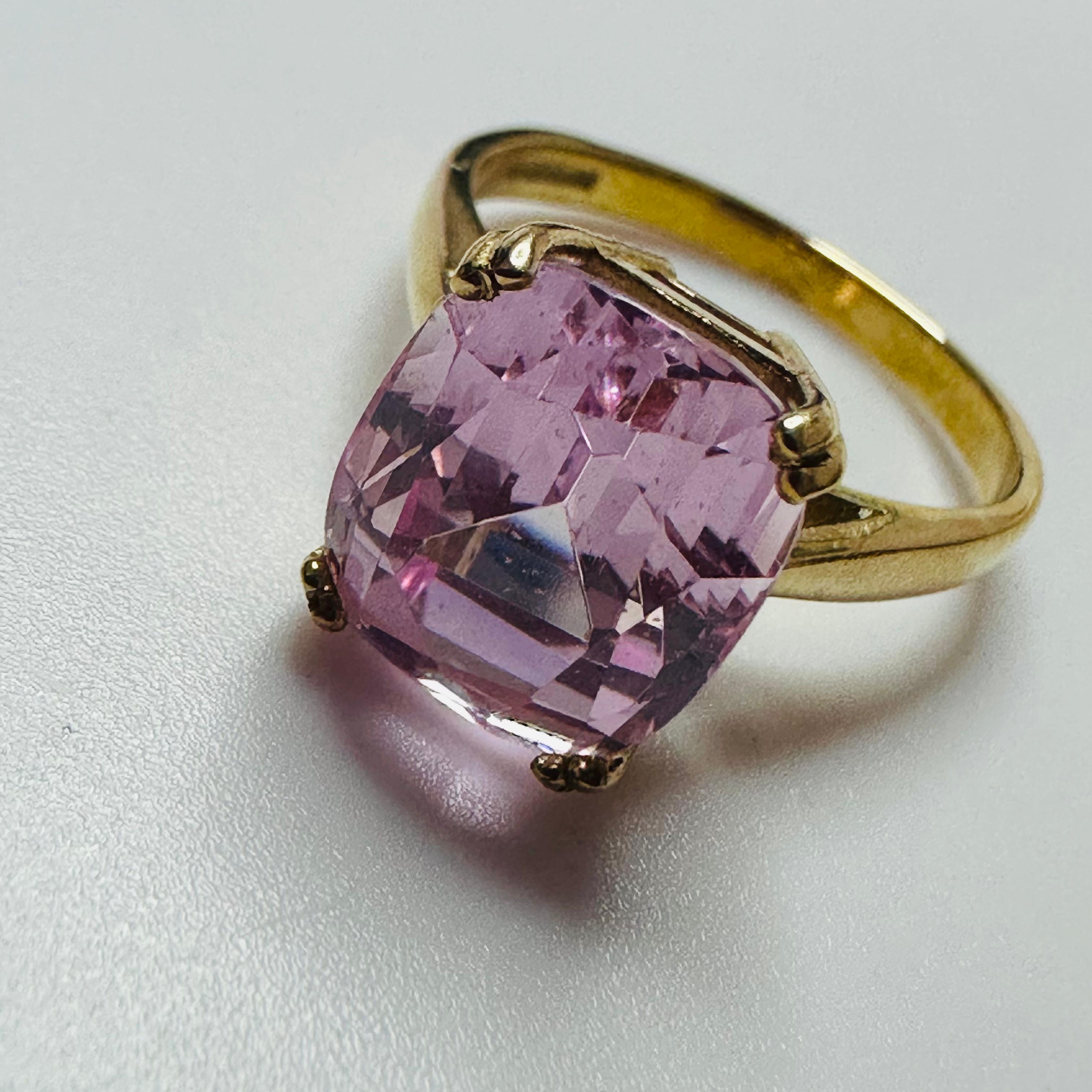 Hand cut Synthetic Sapphire Pale Pink Yellow 9ct yellow gold ring sizeN image 4