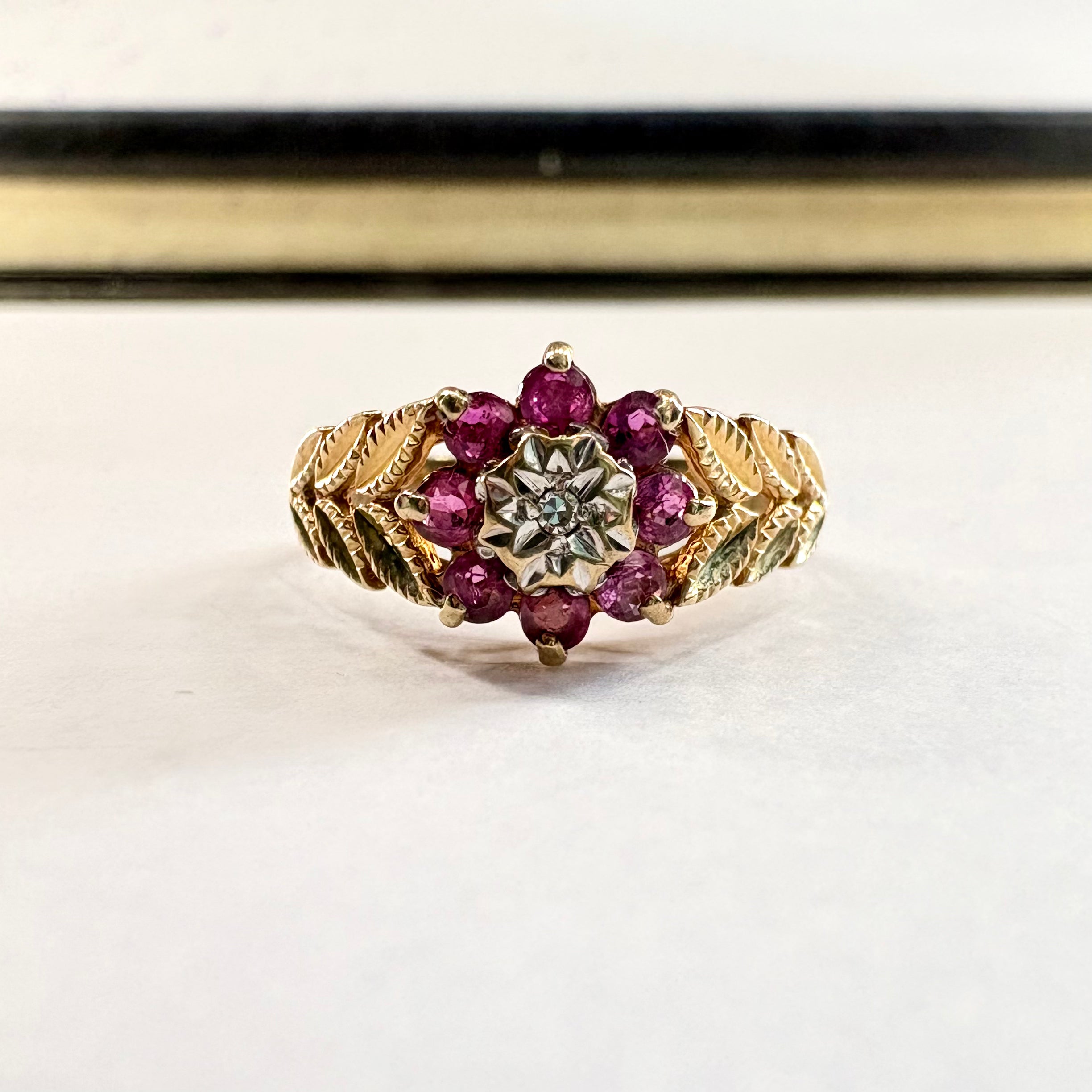 9ct yellow gold pink Sapphire and diamond Ring K1/2 image 0