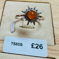 Sterling silver sunburst Amber ring size S image 0