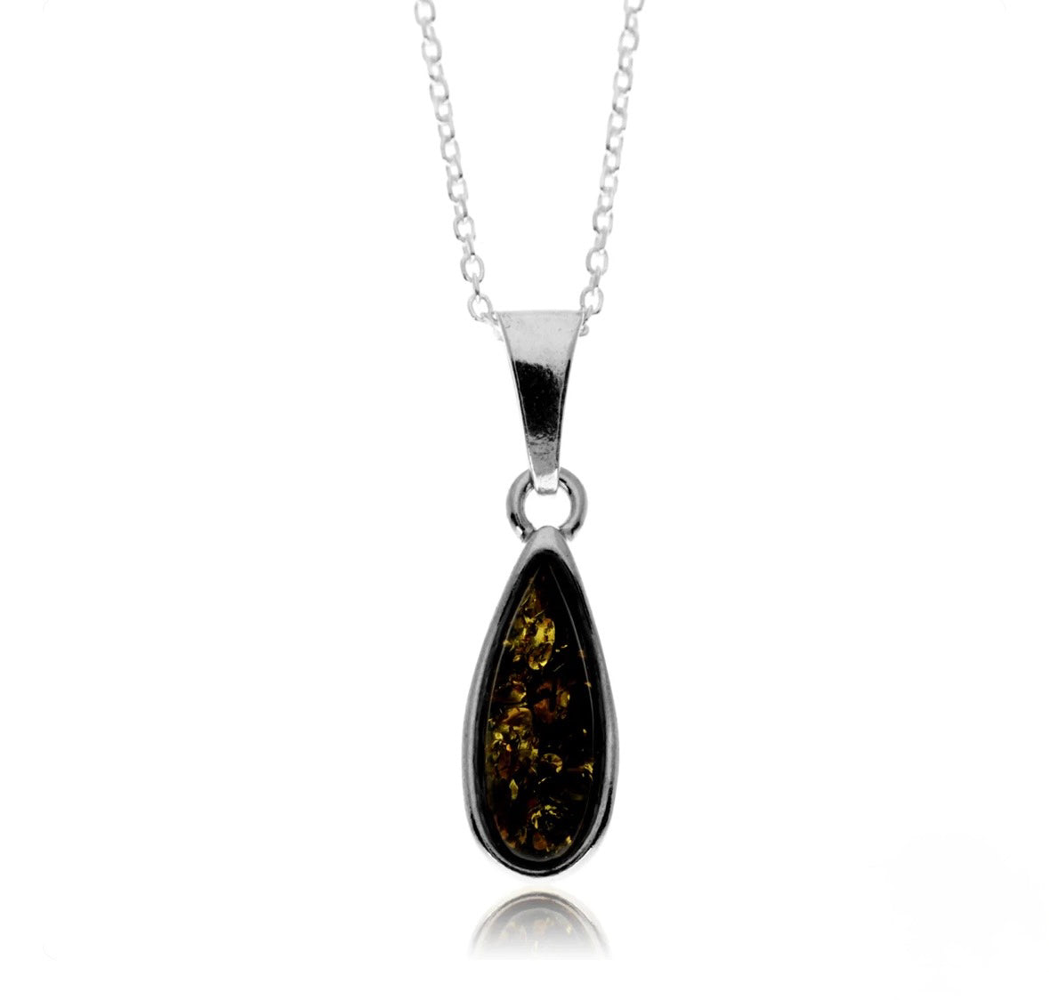 925 Sterling Silver & Genuine Baltic Amber Modern Teardrop Pendant image 0