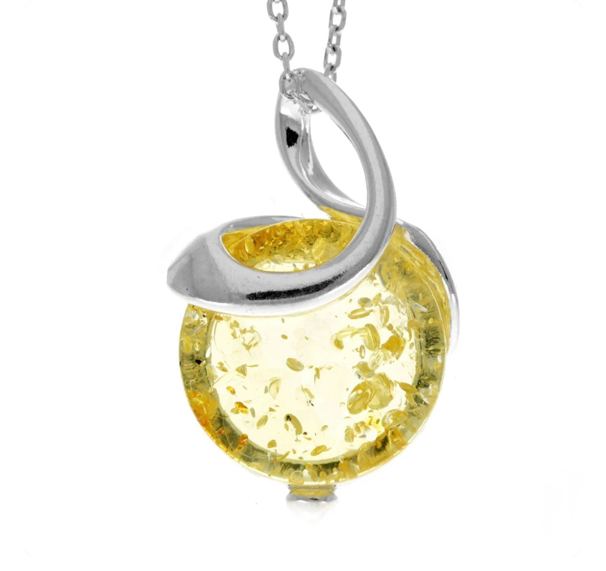 925 Sterling Silver & Genuine Baltic Amber Modern Pendant image 0
