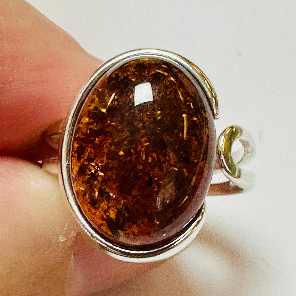 Sterling silver Oval Amber ring size M image 1
