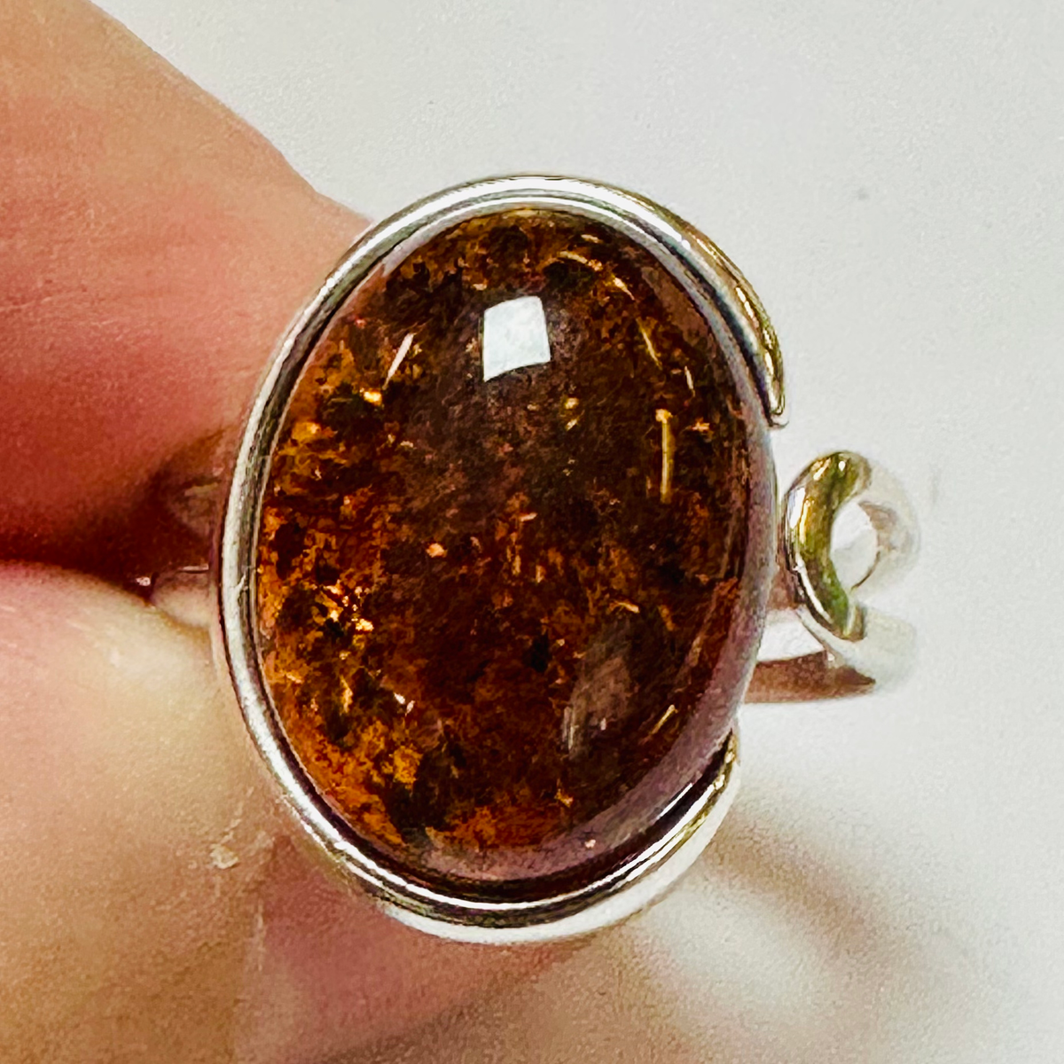 Sterling silver Oval Amber ring size M image 1