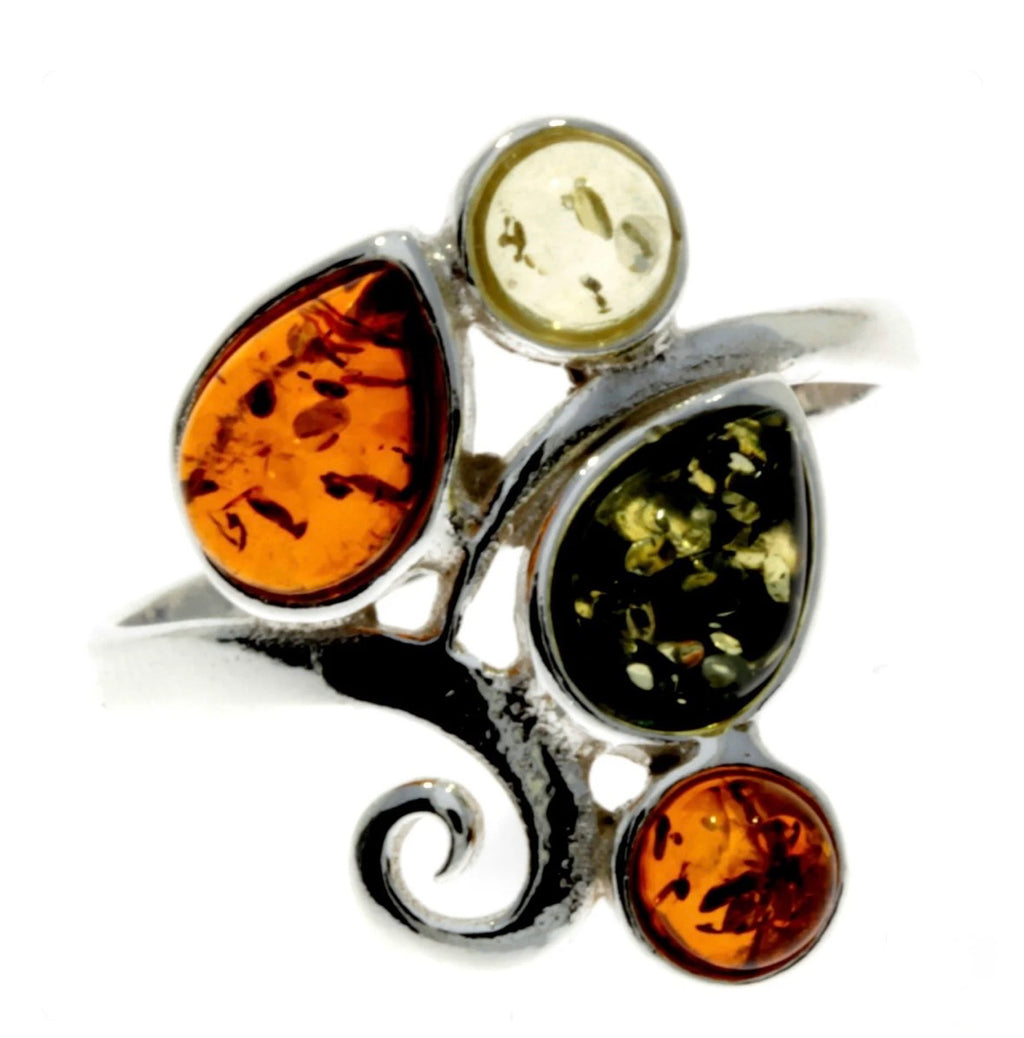 925 Sterling Silver & Baltic Amber Modern Ring image 0