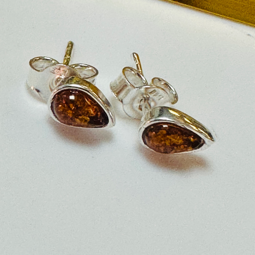 Sterling silver amber drop studs  image 3