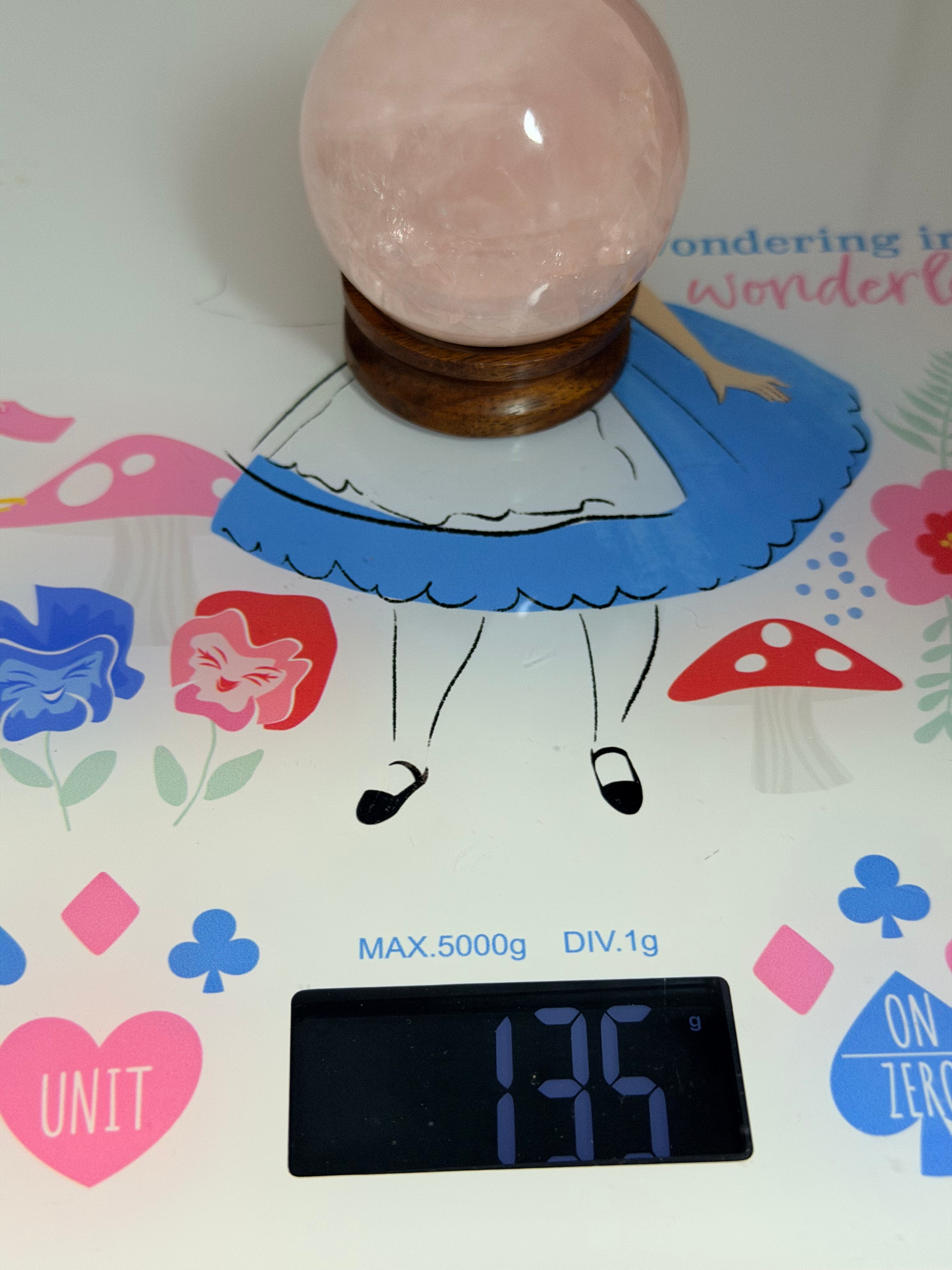 Rose quartz sphere on wood stand 45mm image 6