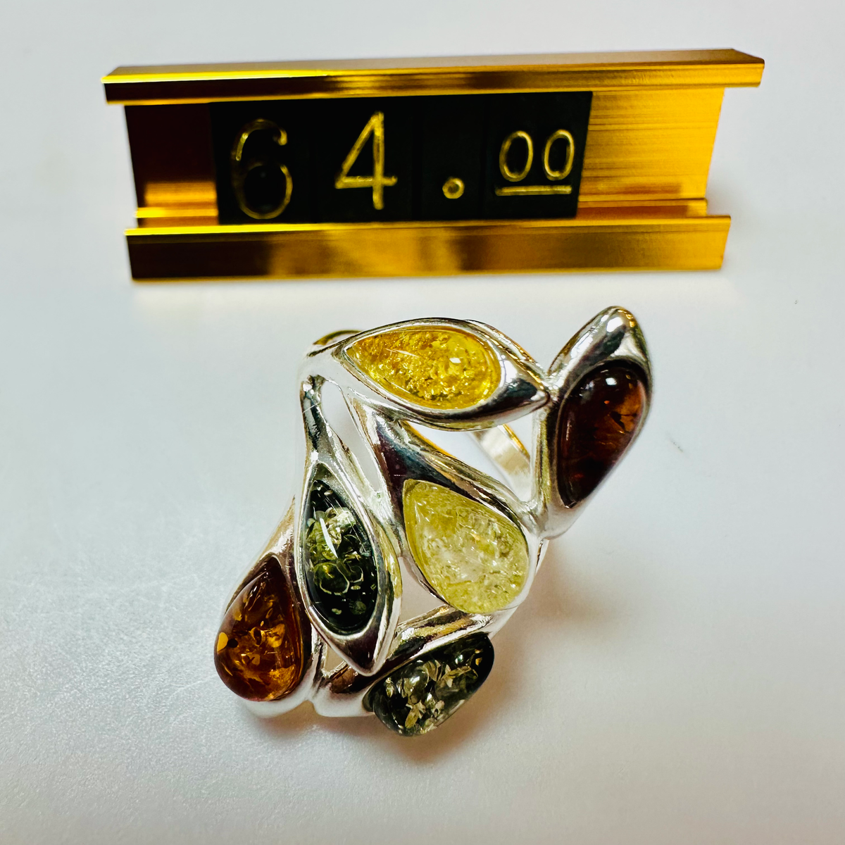 Sterling silver 5 colour Amber ring size L image 8