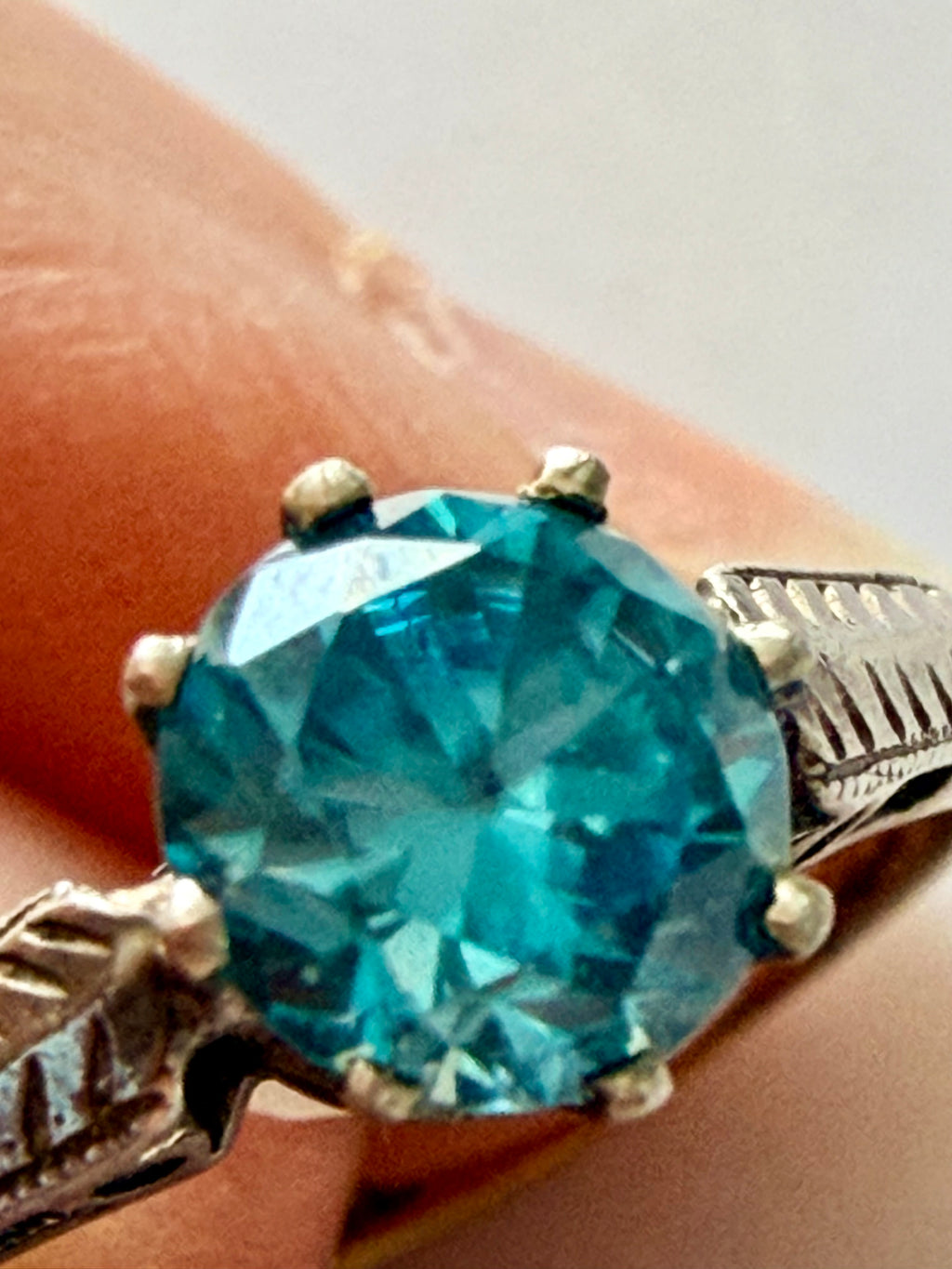 Art deco Blue Zircon Ring 18ct and silver size N1/2 image 7