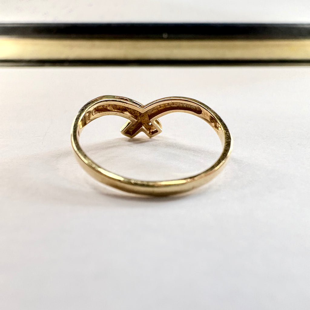 9ct yellow gold diamond Cross over Ring L1/2 image 2