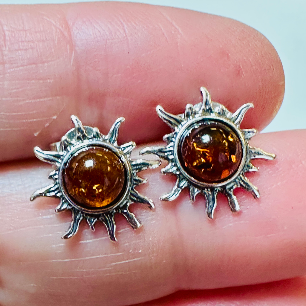 Sterling silver Amber sunburst earrings 925 image 1