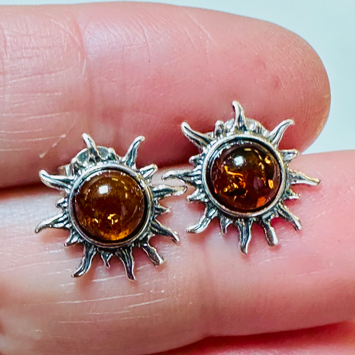 Sterling silver Amber sunburst earrings 925 image 1
