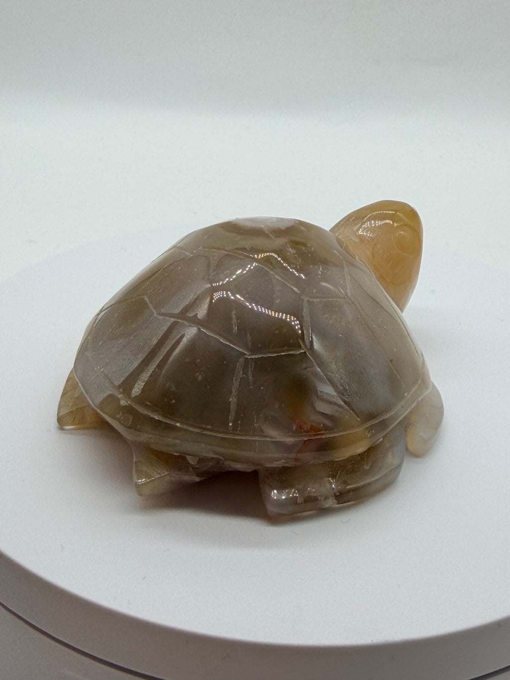 Flower Agate Carved Turtle Crystal Figurine – Healing Meditation Stone Decor image 2