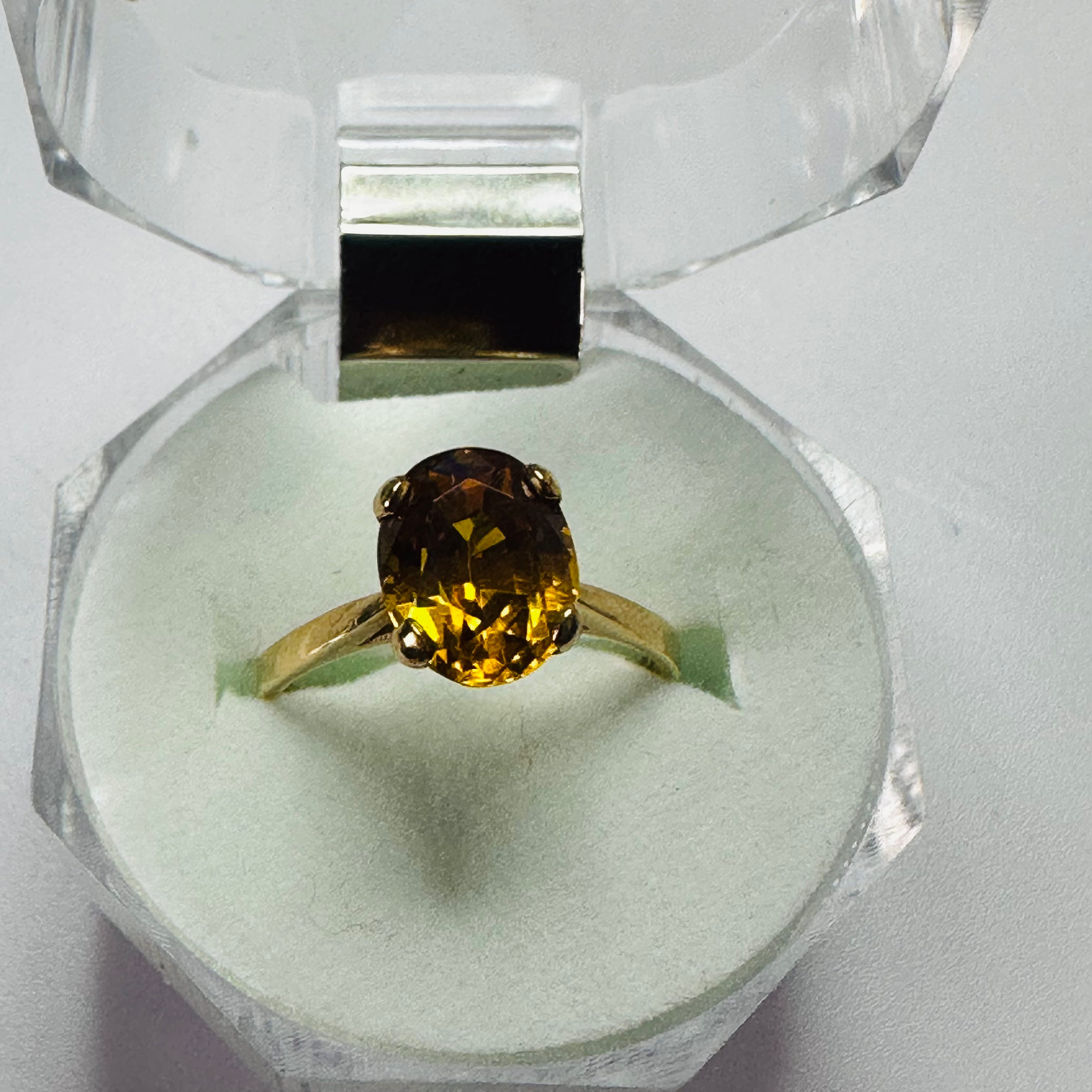 Hand cut Synthetic Sapphire Golden Yellow 9ct yellow gold ring size M image 6