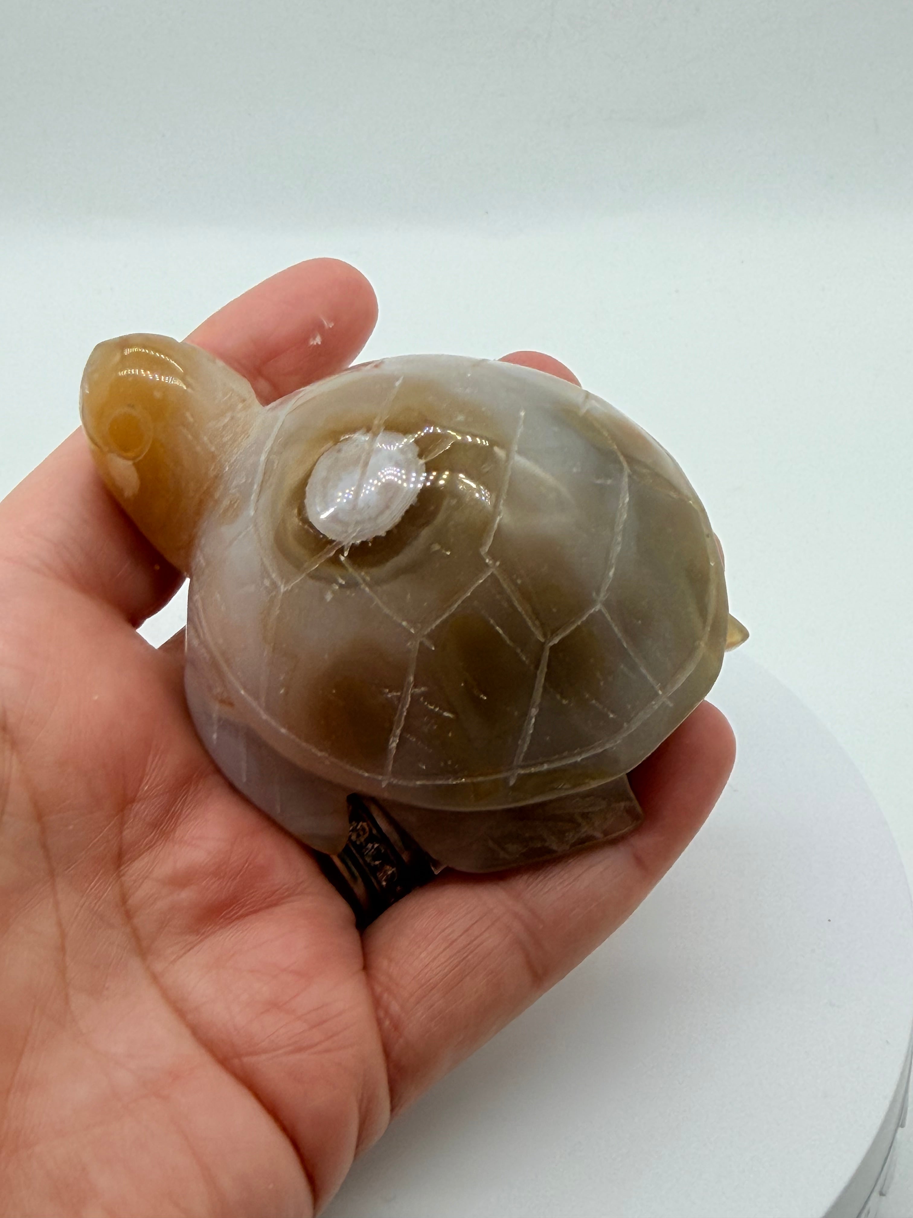 Flower Agate Carved Turtle Crystal Figurine – Healing Meditation Stone Decor image 6