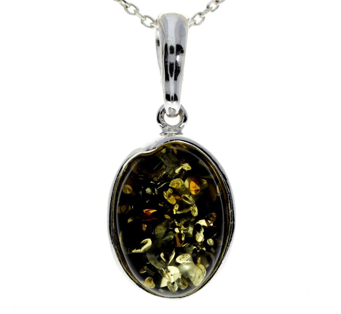 925 Sterling Silver & Genuine Baltic Amber Classic Oval Pendant image 0