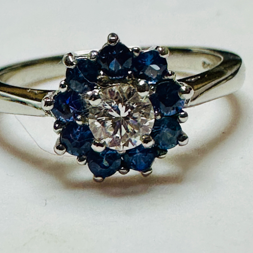 New  Platinum Diamond and Sapphire ring size m image 3