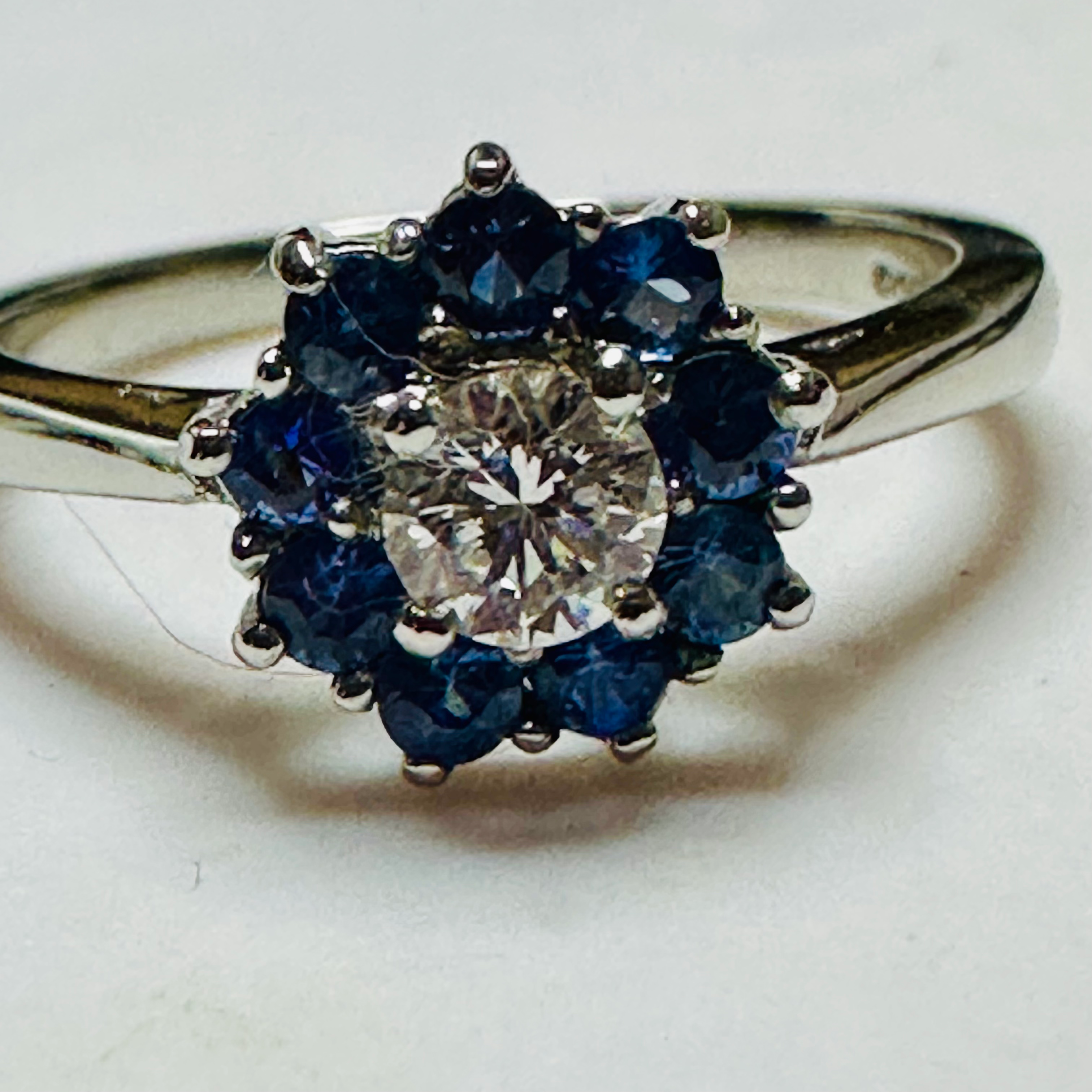 New  Platinum Diamond and Sapphire ring size m image 3