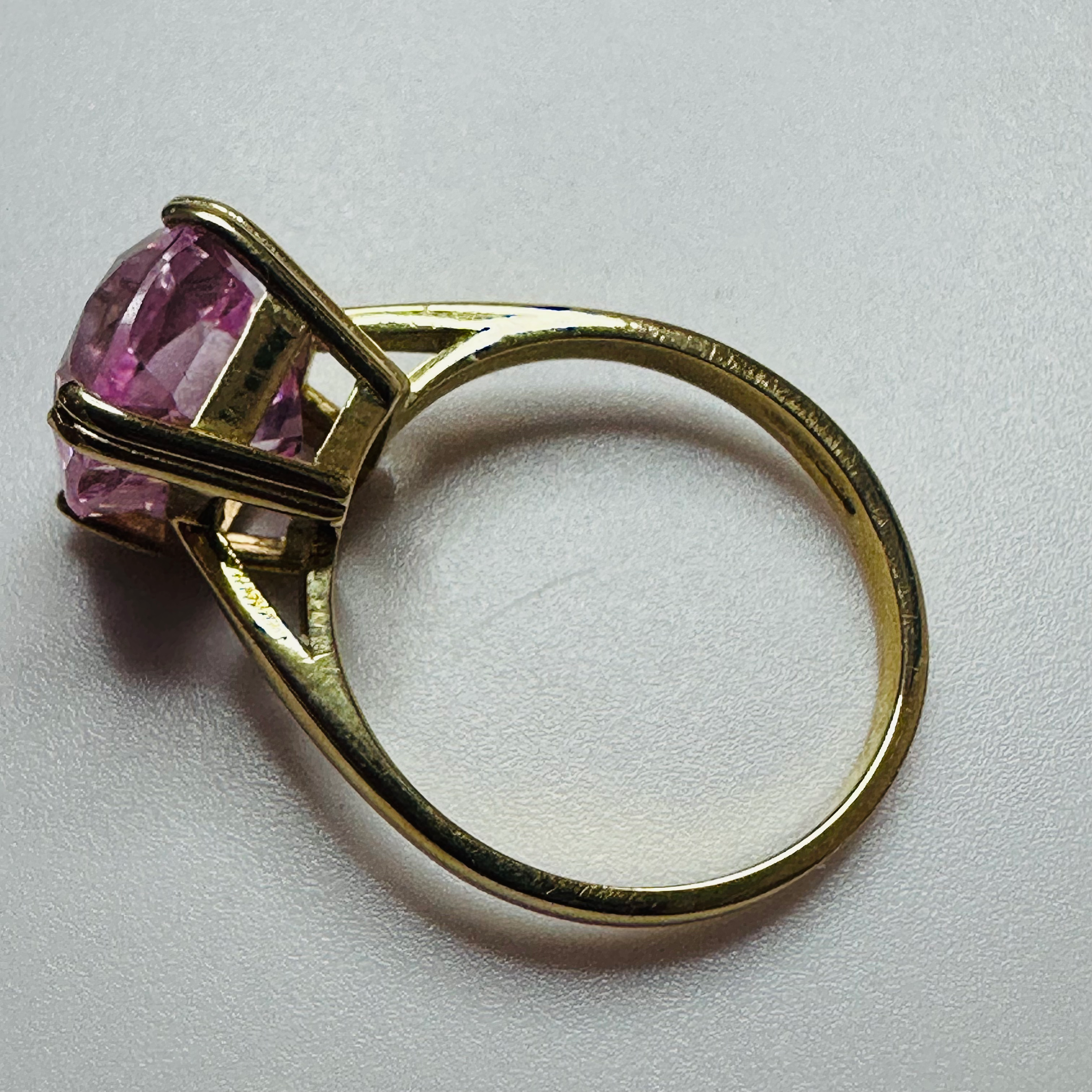 Hand cut Synthetic Sapphire Pale Pink Yellow 9ct yellow gold ring sizeN image 3