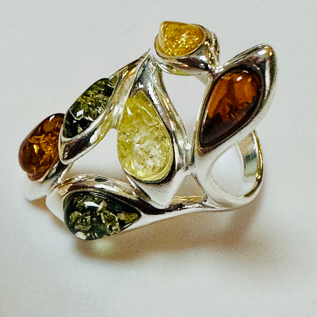 Sterling silver 5 colour Amber ring size L image 4