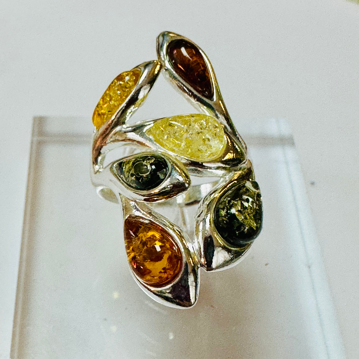 Sterling silver 5 colour Amber ring size L image 2