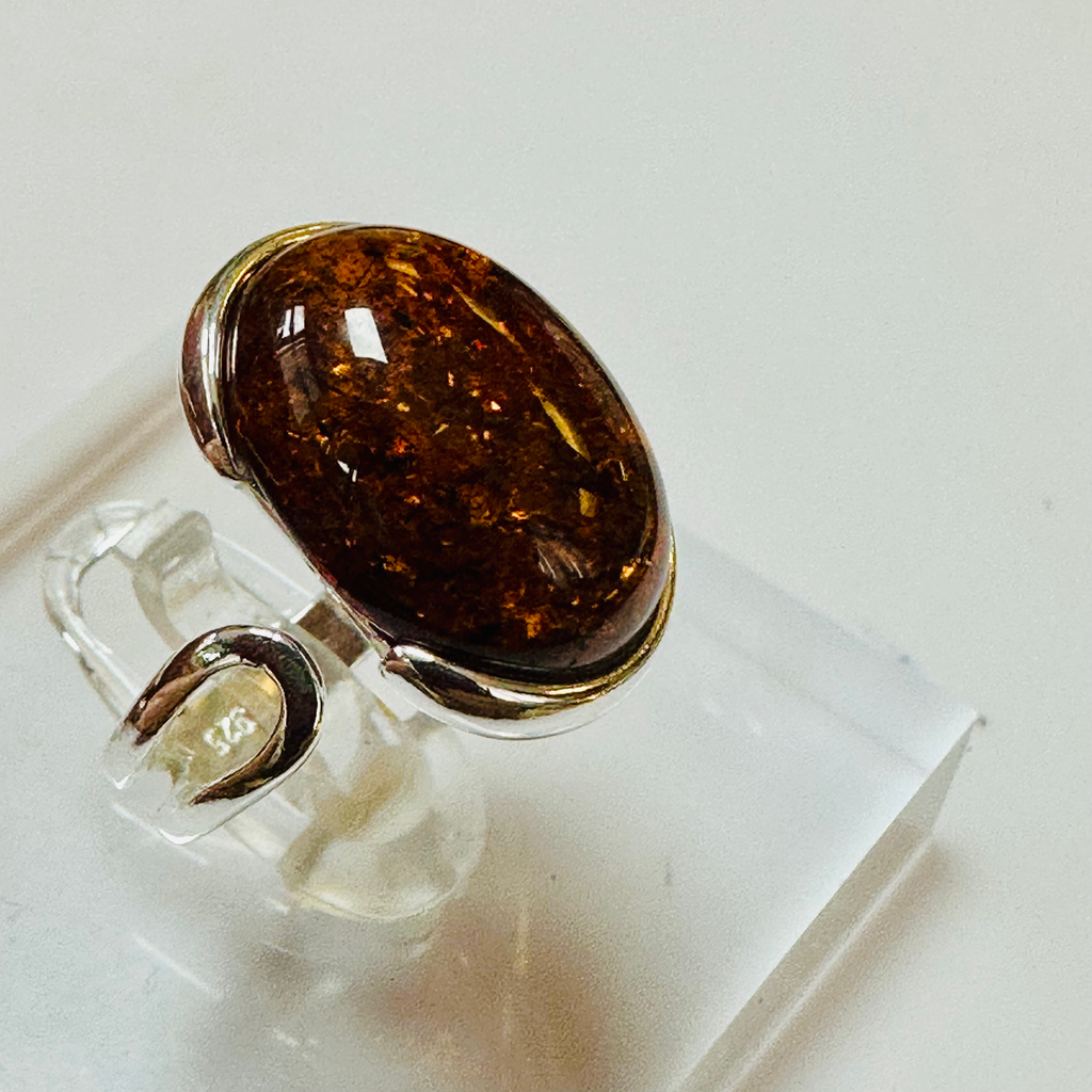 Sterling silver Oval Amber ring size M image 2