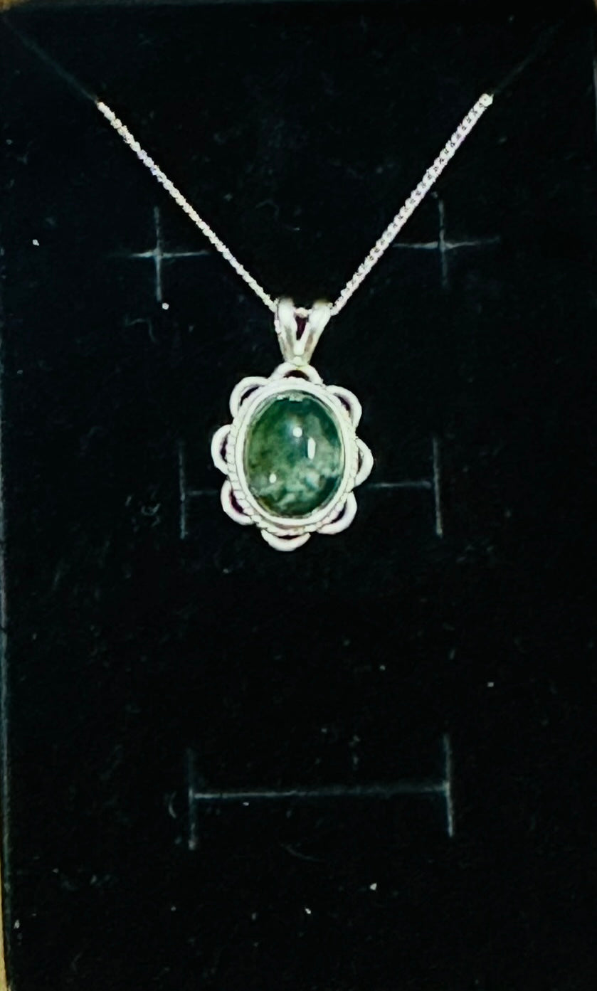 Sterling silver Moss agate pendant 18inch image 0