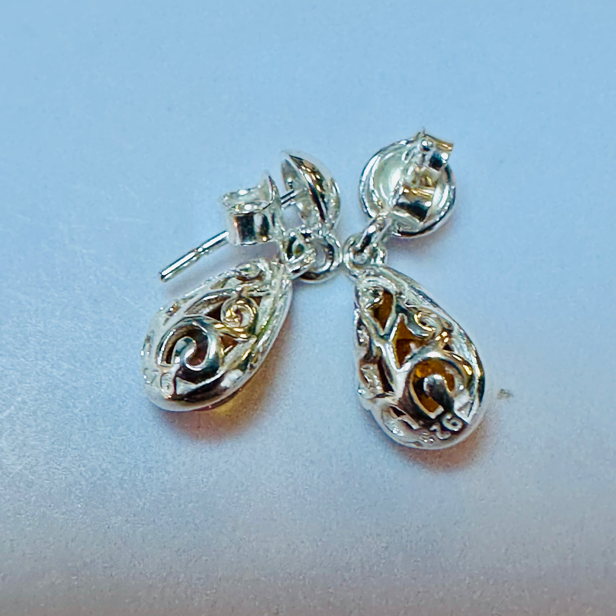 Sterling silver Amber drop earrings 925 image 2