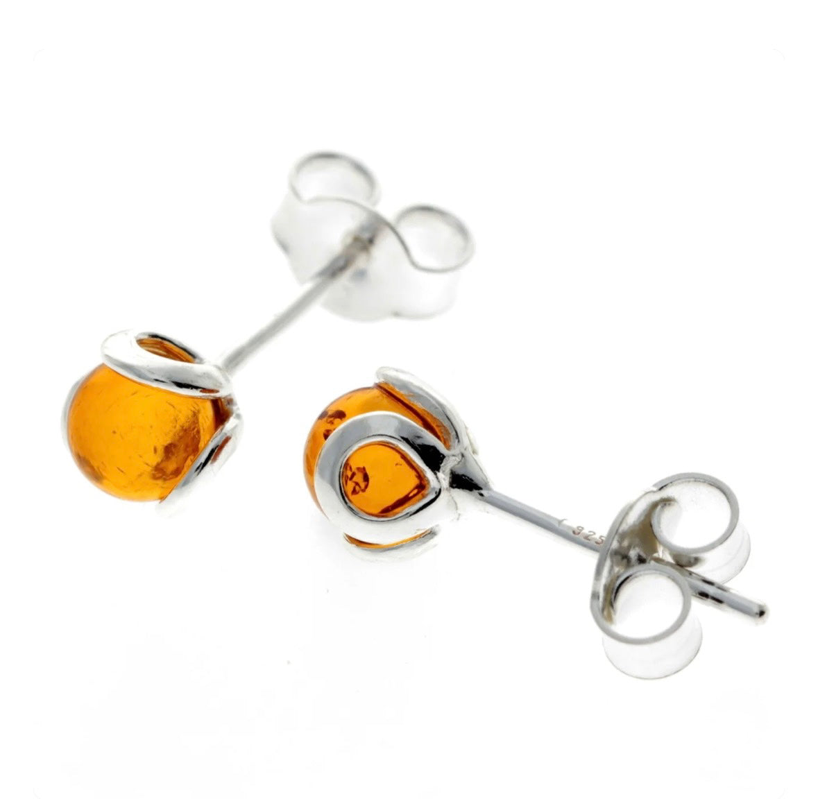 925 Sterling Silver & Baltic Amber Ball Earrings image 0