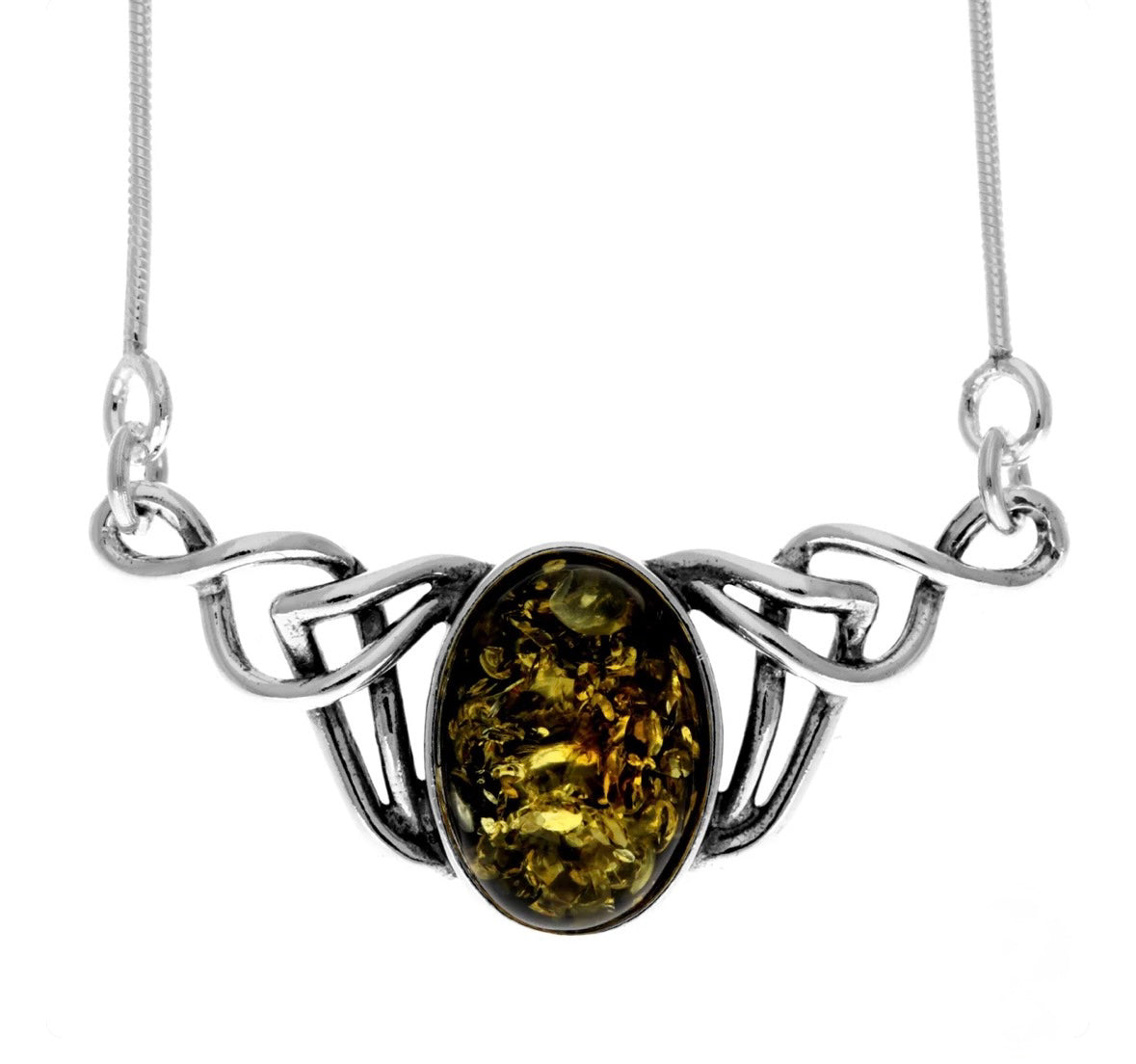 925 Sterling Silver & Genuine Baltic Amber Classic Celtic Necklace on Snake Chai image 0