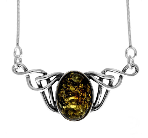 925 Sterling Silver & Genuine Baltic Amber Classic Celtic Necklace on Snake Chai image 0