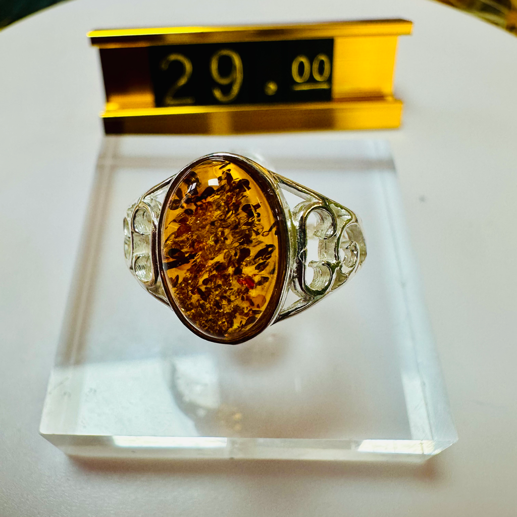 Sterling silver oval Amber ring size Q image 6