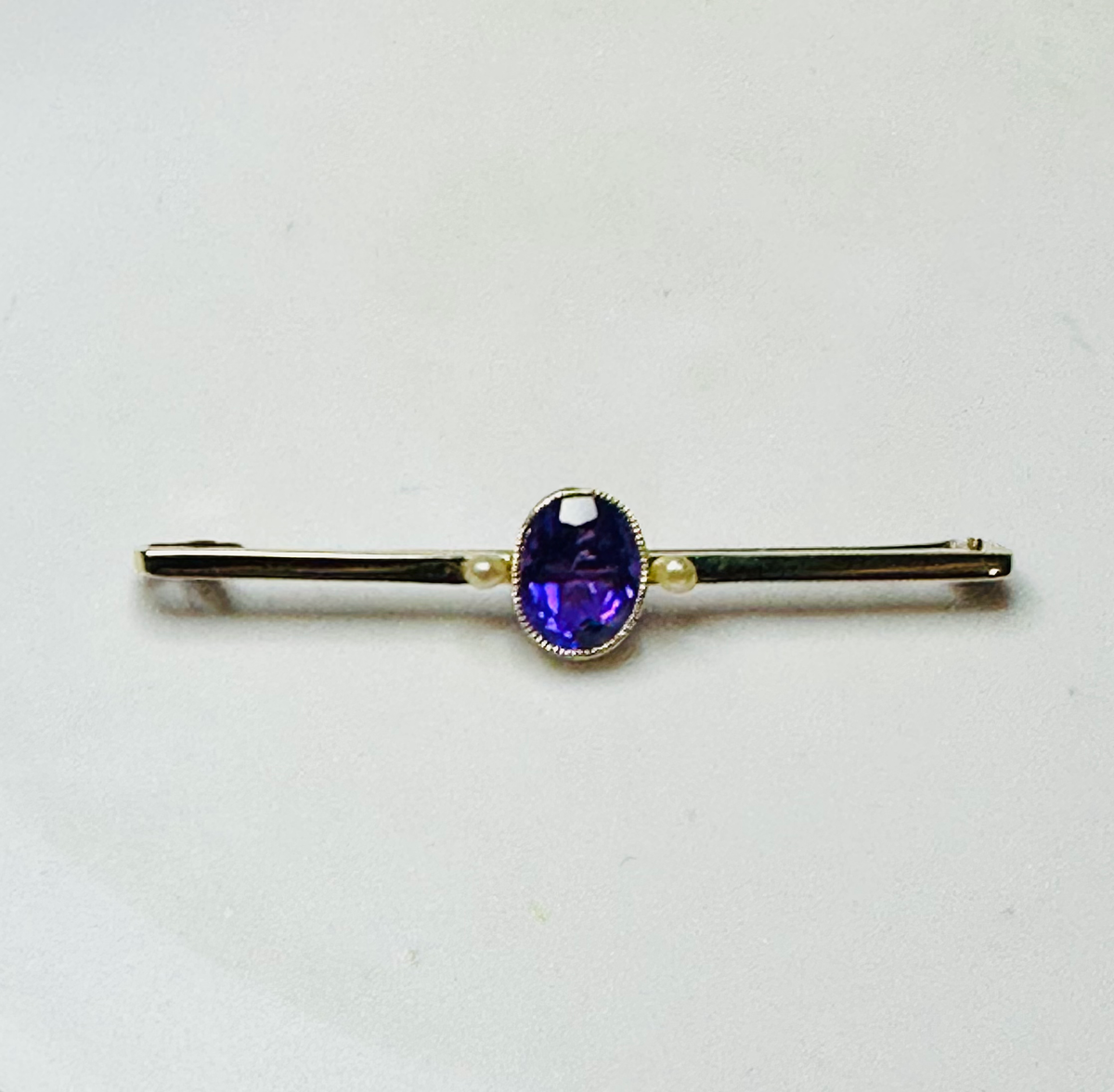 Antique 14ct Deep Purple amethyst and pearl brooch 54mm image 6