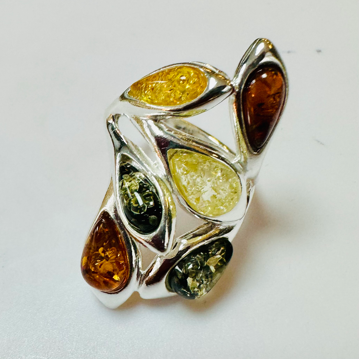 Sterling silver 5 colour Amber ring size L image 7