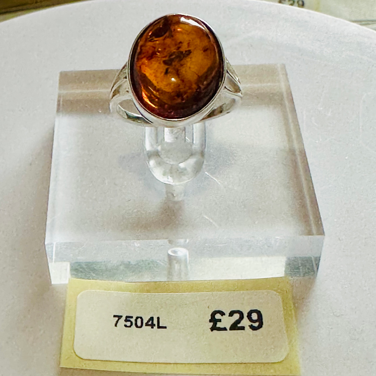Sterling silver oval Amber gemstone ring size O image 0