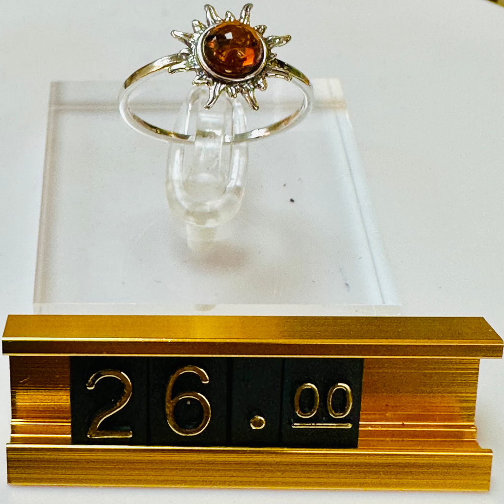 Sterling silver sunburst Amber ring size S image 6