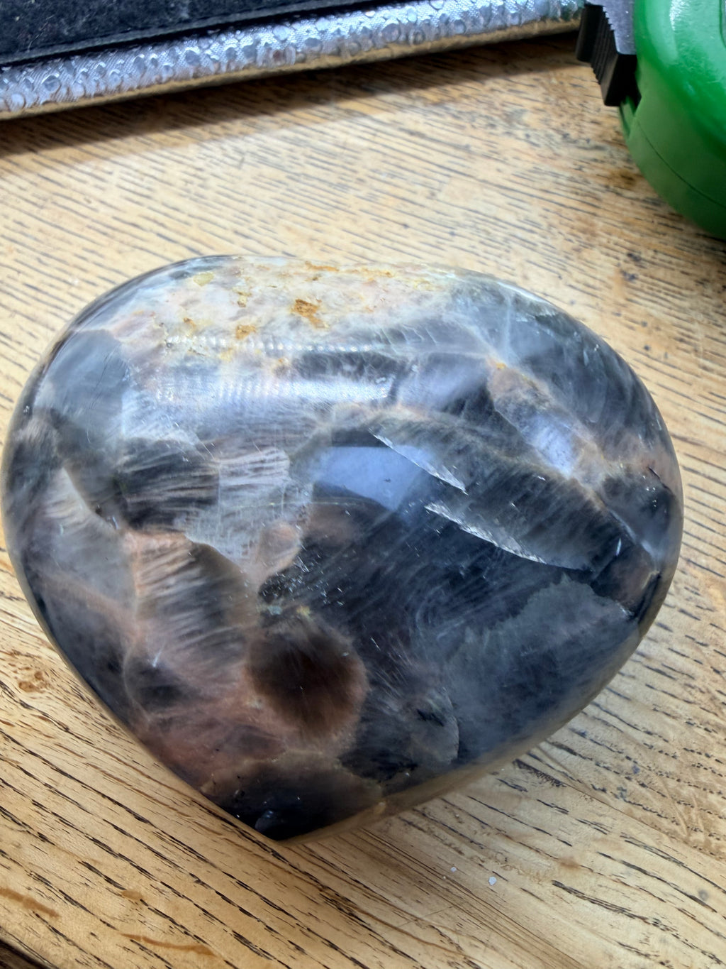 Black moonstone carved puffy heart 9cm across 29g image 0