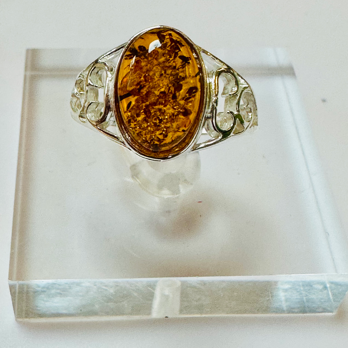 Sterling silver oval Amber ring size Q image 5