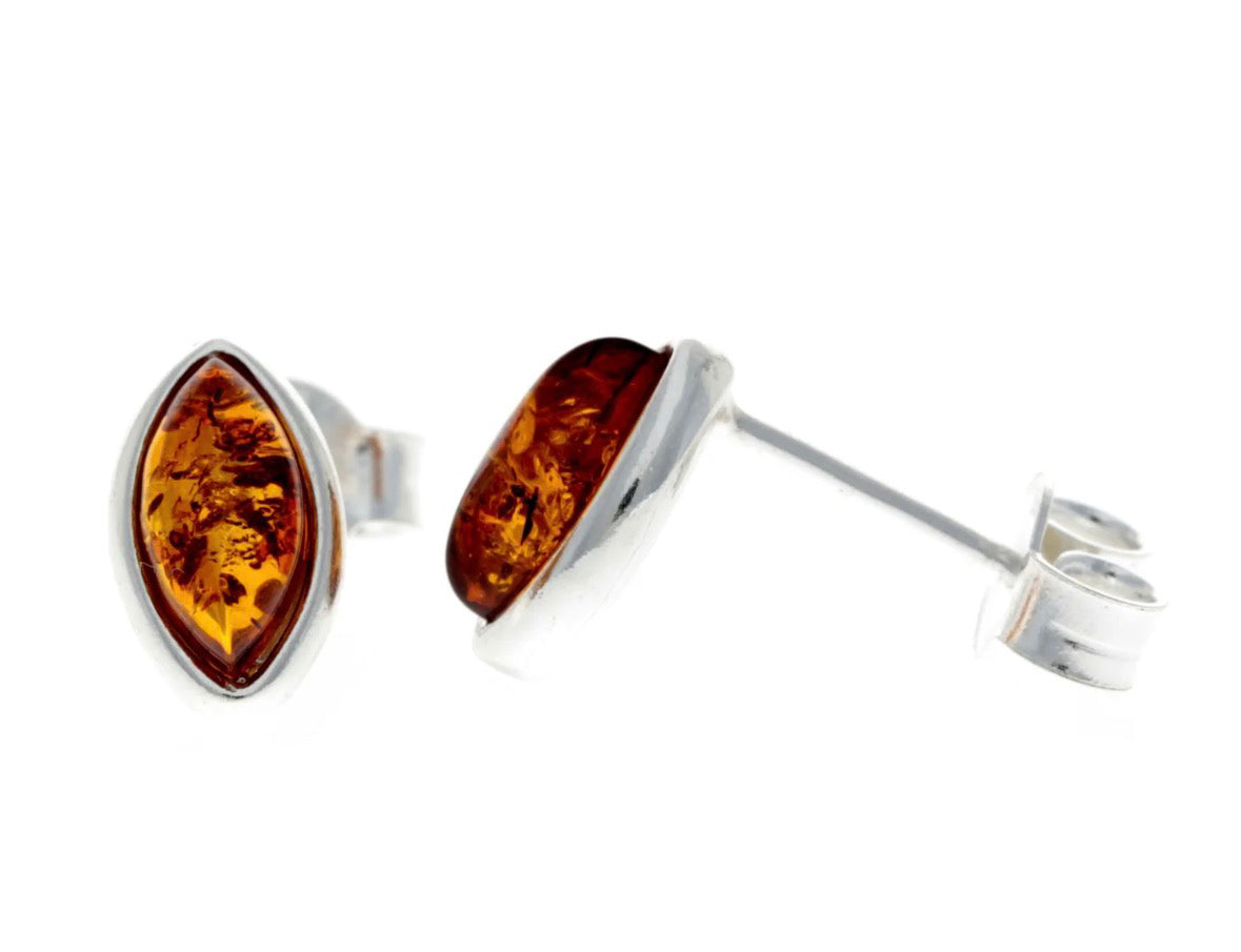 925 Sterling Silver & Genuine Baltic Amber Classic Oval Studs Earrings image 0