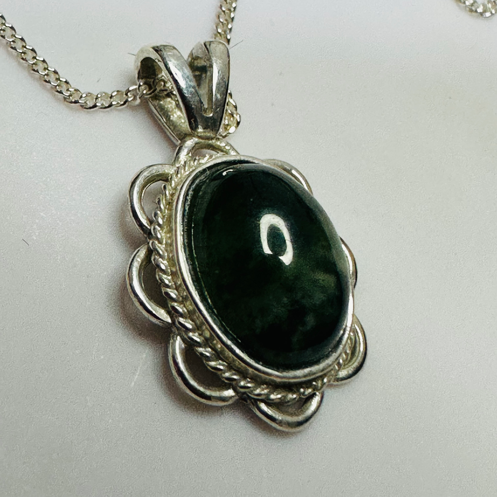 Sterling silver Moss agate pendant 18inch image 2