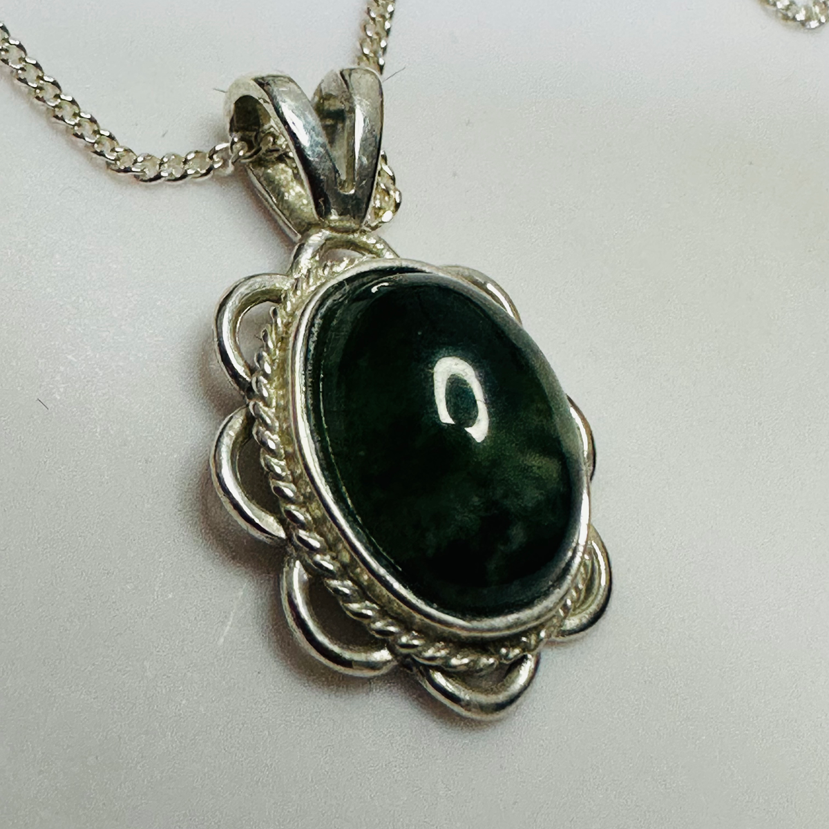 Sterling silver Moss agate pendant 18inch image 2
